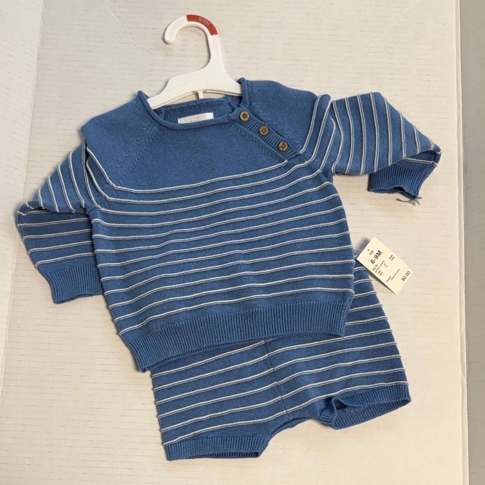 Cloud Island Blue and White Striped Kids Matching Set